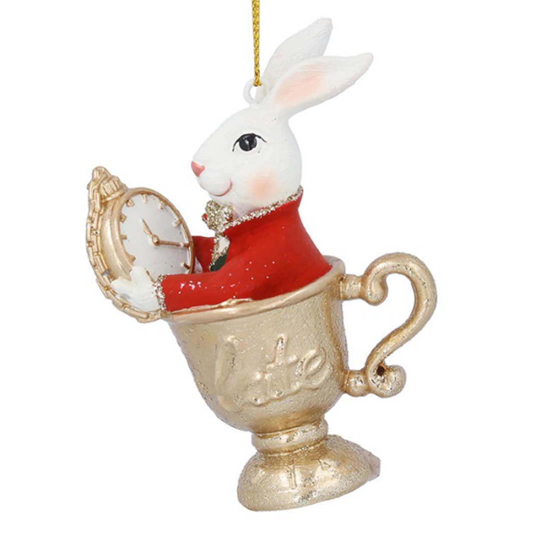 Resin White Rabbit in Teacup 10cm *ETA NOV image 0
